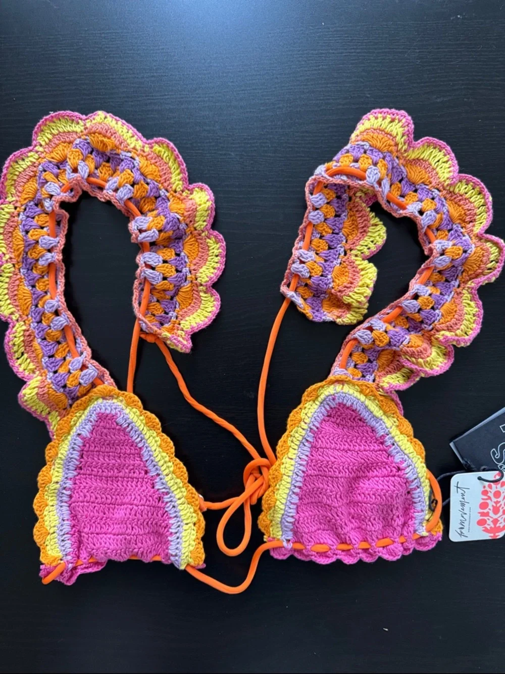 Free People It's Now Cool the Crochet Frill Pink Bikini Top & Bottom Size S/M